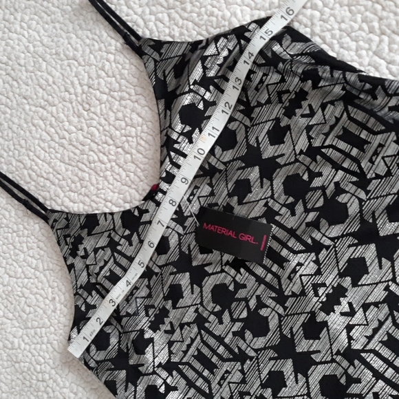 NWT Material Girl Medium Black Silver Foil Tribal Print Spaghetti Strap Camisole - Picture 10 of 15